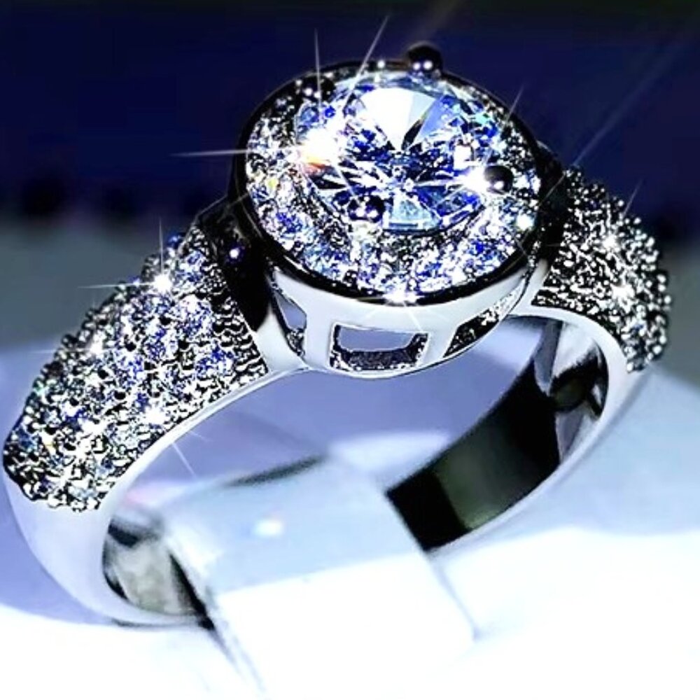 ๐ Stunning 1.75 Ctw. Halo Micro Pave Engagement /Promise Ring 18K White Gold ๐ - Picture 3 of 6